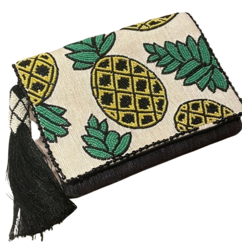 BAUBLEBAR Beaded Pineapple Crossbody Chain or Clutch Tassel Bag Purse - Picture 2 of 11